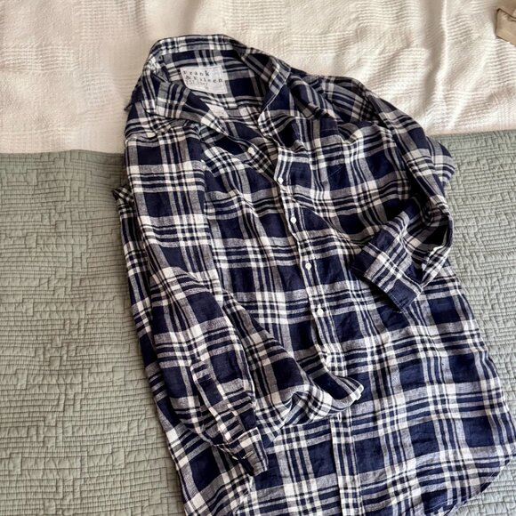 NWOT Frank & Eileen MARY Navy and White Plaid Linen Shirt Dress - Picture 6 of 9